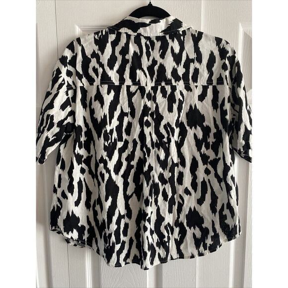 Rachel Roy Women's Black White Casual Short Sleeve Medium Linen Blend Top - Picture 6 of 7